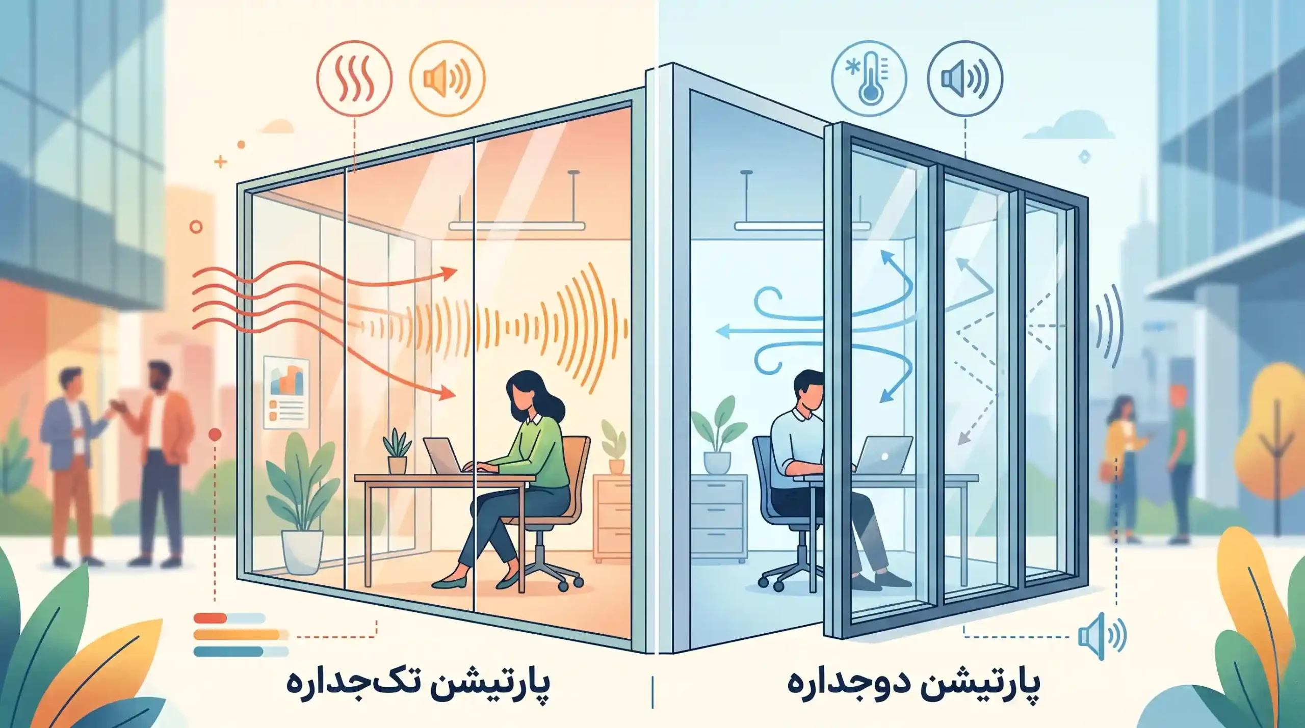 📊 بررسی عایق صوتی و حرارتی در پارتیشن‌های تکجداره و دوجداره