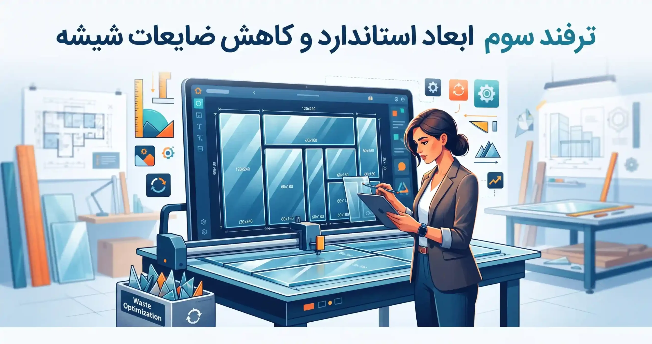 📐 ترفند سوم ابعاد استاندارد و کاهش ضایعات شیشه