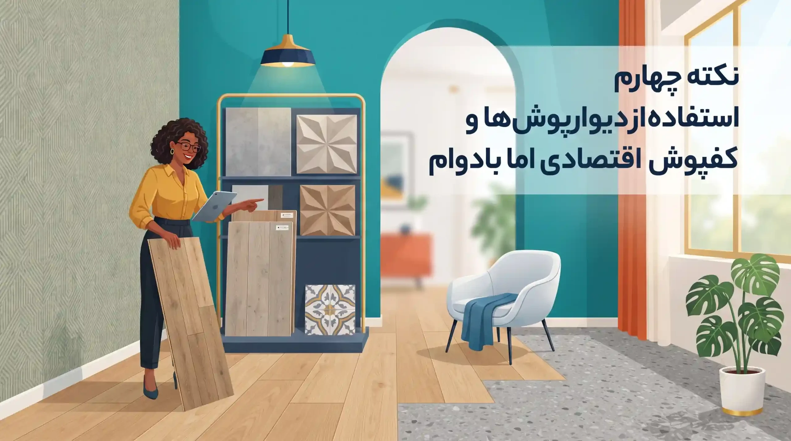 🎨 نکته چهارم استفاده از دیوارپوشها و کفپوشهای اقتصادی اما بادوام