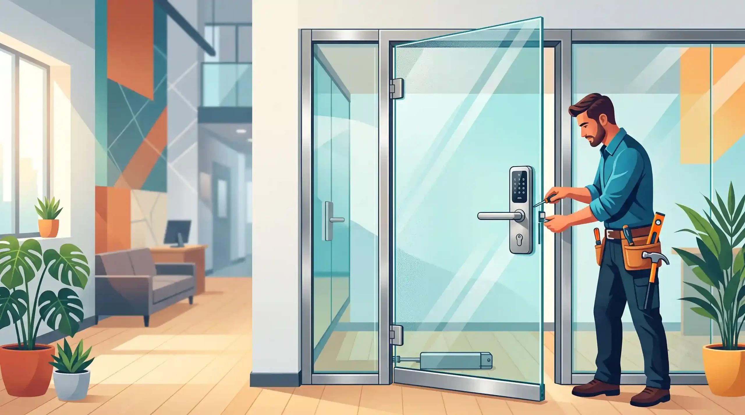 🚪 نصب یراق‌آلات، قفل و درب‌های شیشه‌ای