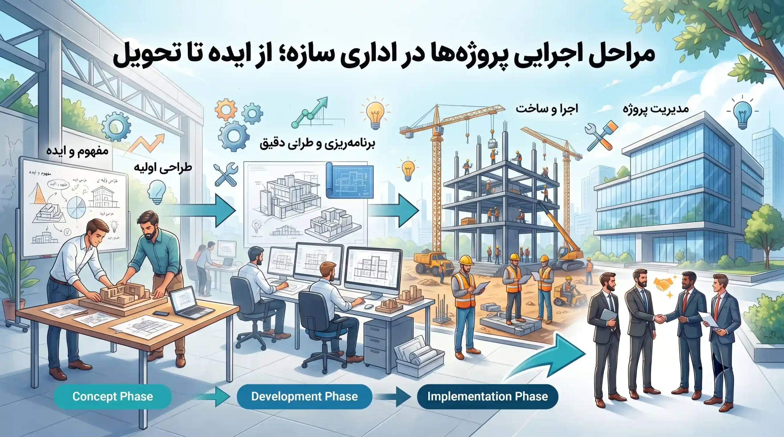 🏗️ مراحل اجرایی پروژه‌ها در اداری سازه؛ از ایده تا تحویل