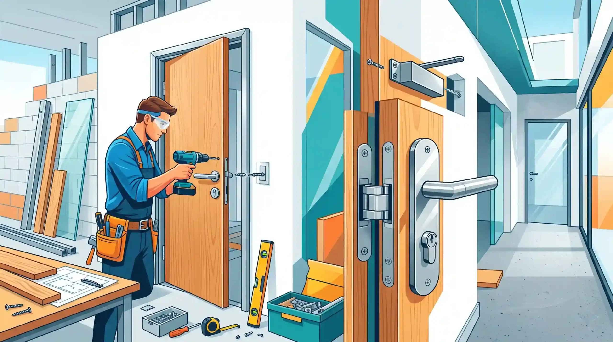 🚪 جزئیات نصب درب‌ها و یراق‌آلات در سیستم‌های مدرن