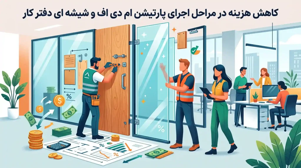 کاهش هزینه در مراحل اجرای پارتیشن ام دی اف و شیشه ای دفتر کار