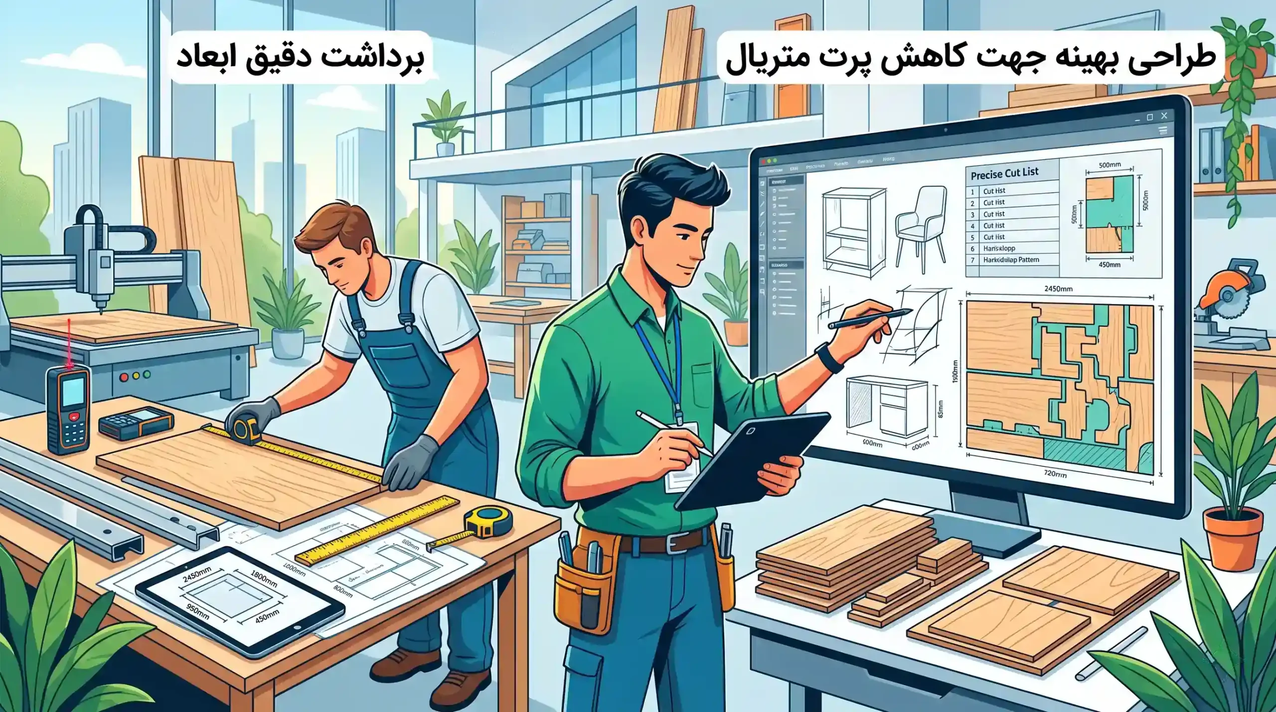 📐 مرحله اول؛ برداشت دقیق ابعاد و طراحی بهینه جهت کاهش پرت متریال