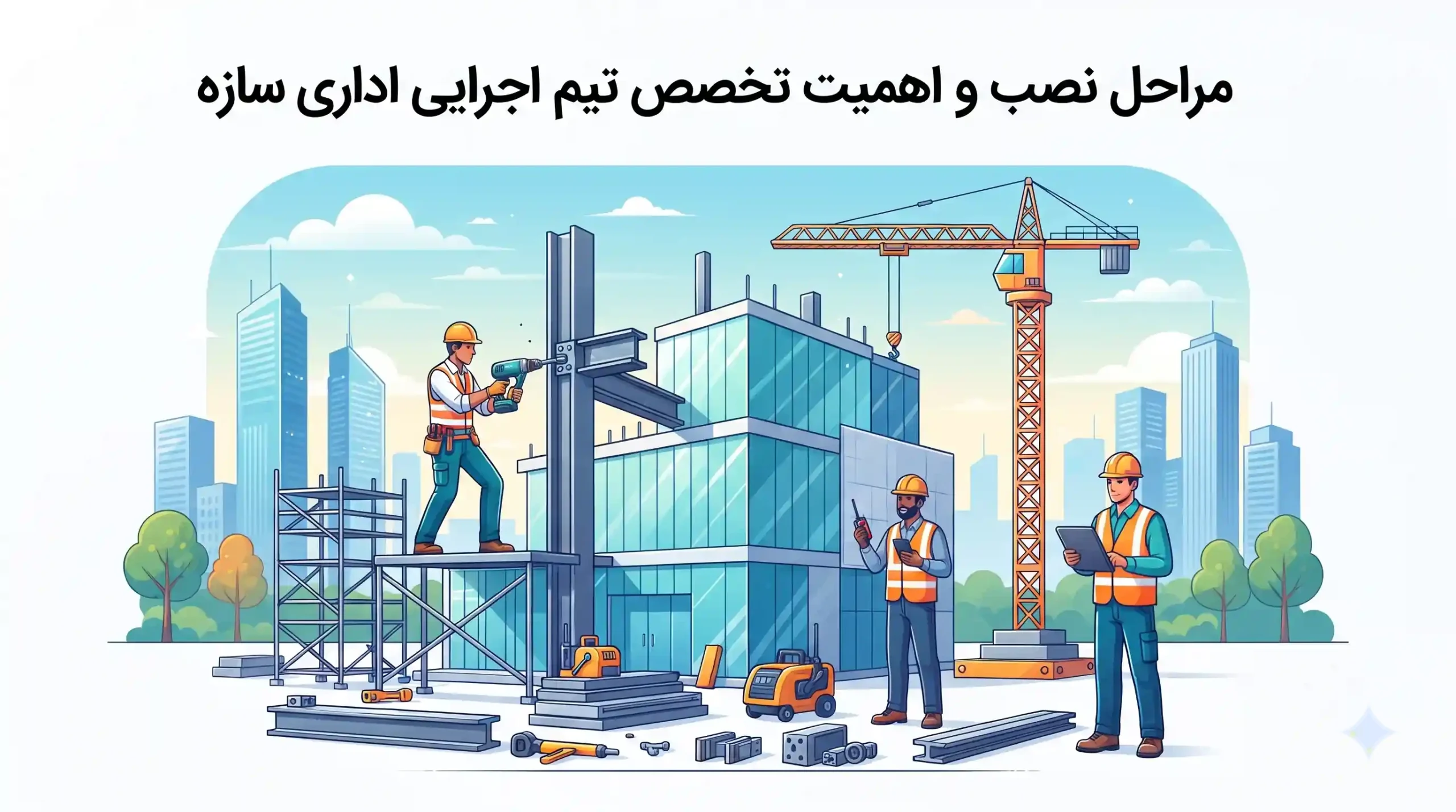🏗️ مراحل نصب و اهمیت تخصص تیم اجرایی اداری سازه