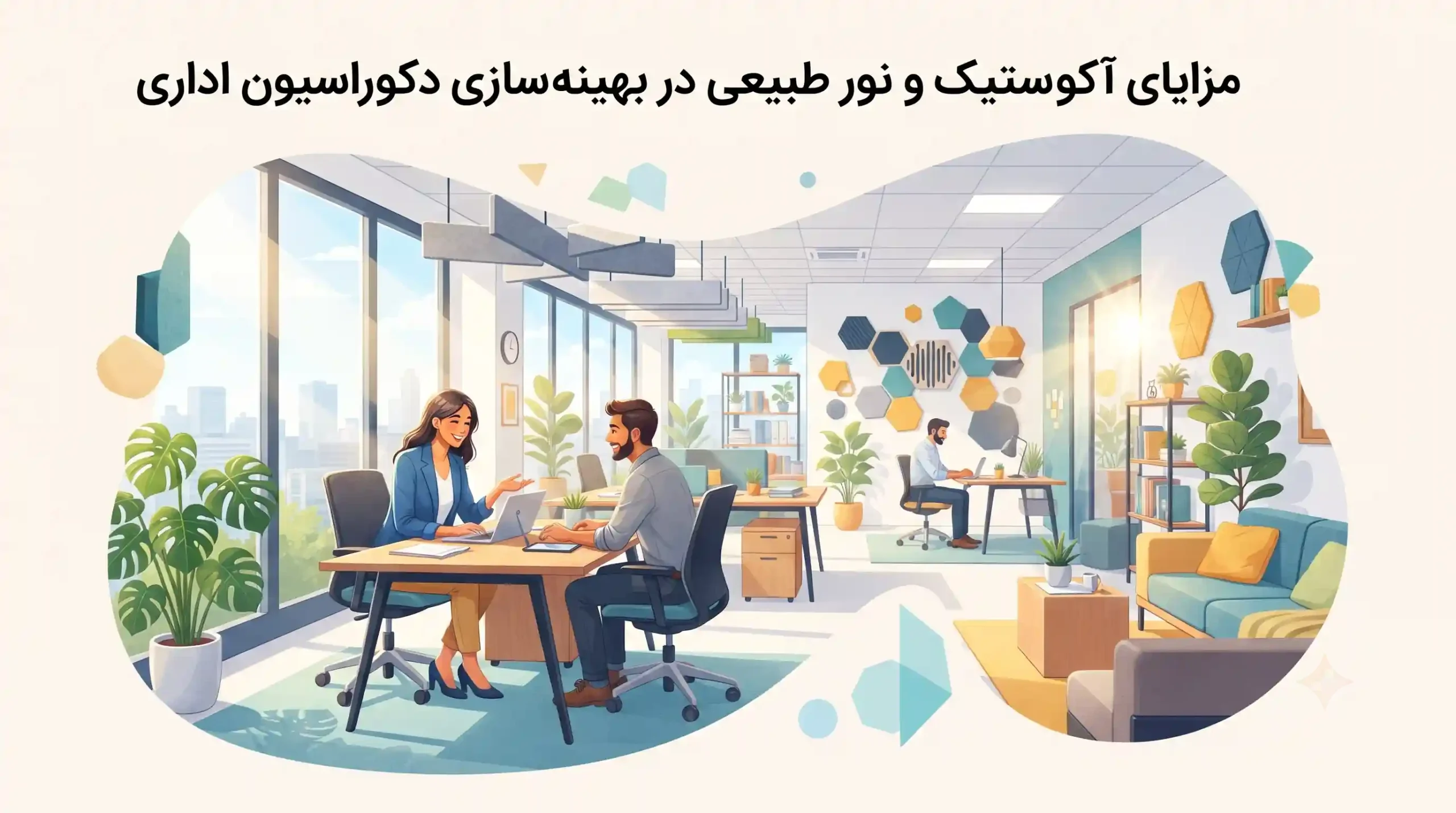 🌿 مزایای آکوستیک و نور طبیعی در بهینه سازی دکوراسیون اداری