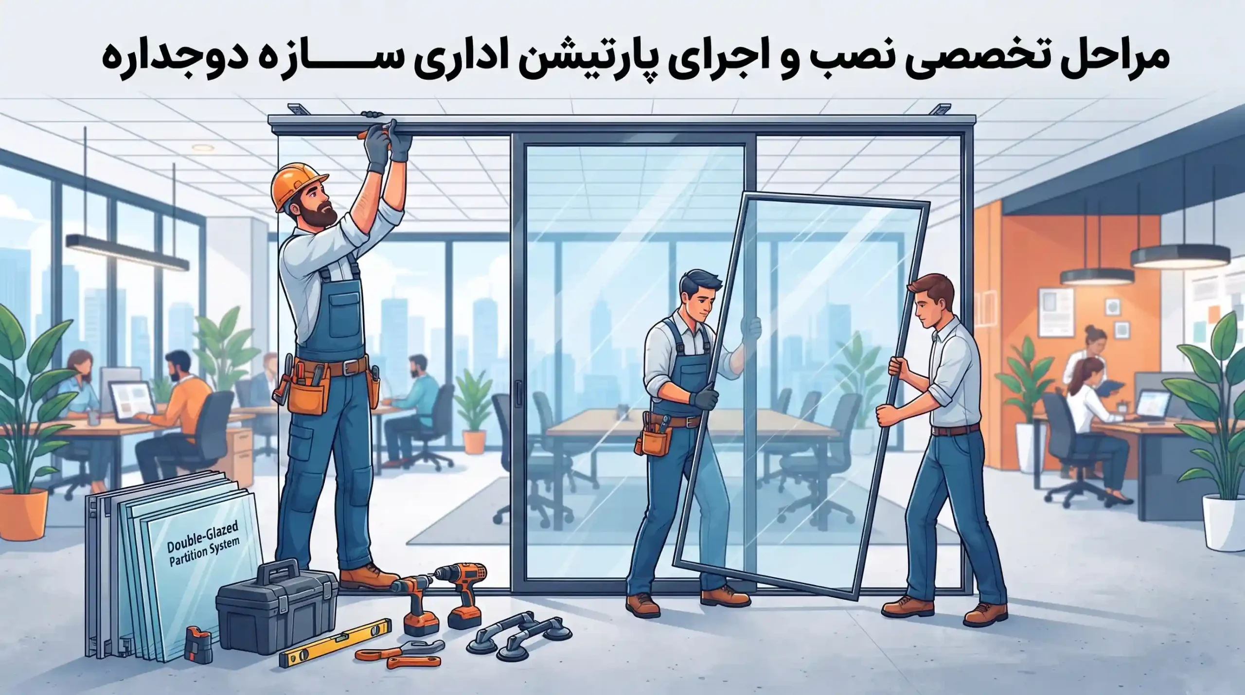 🛠️ مراحل تخصصی نصب و اجرای پارتیشن اداری سازه دوجداره