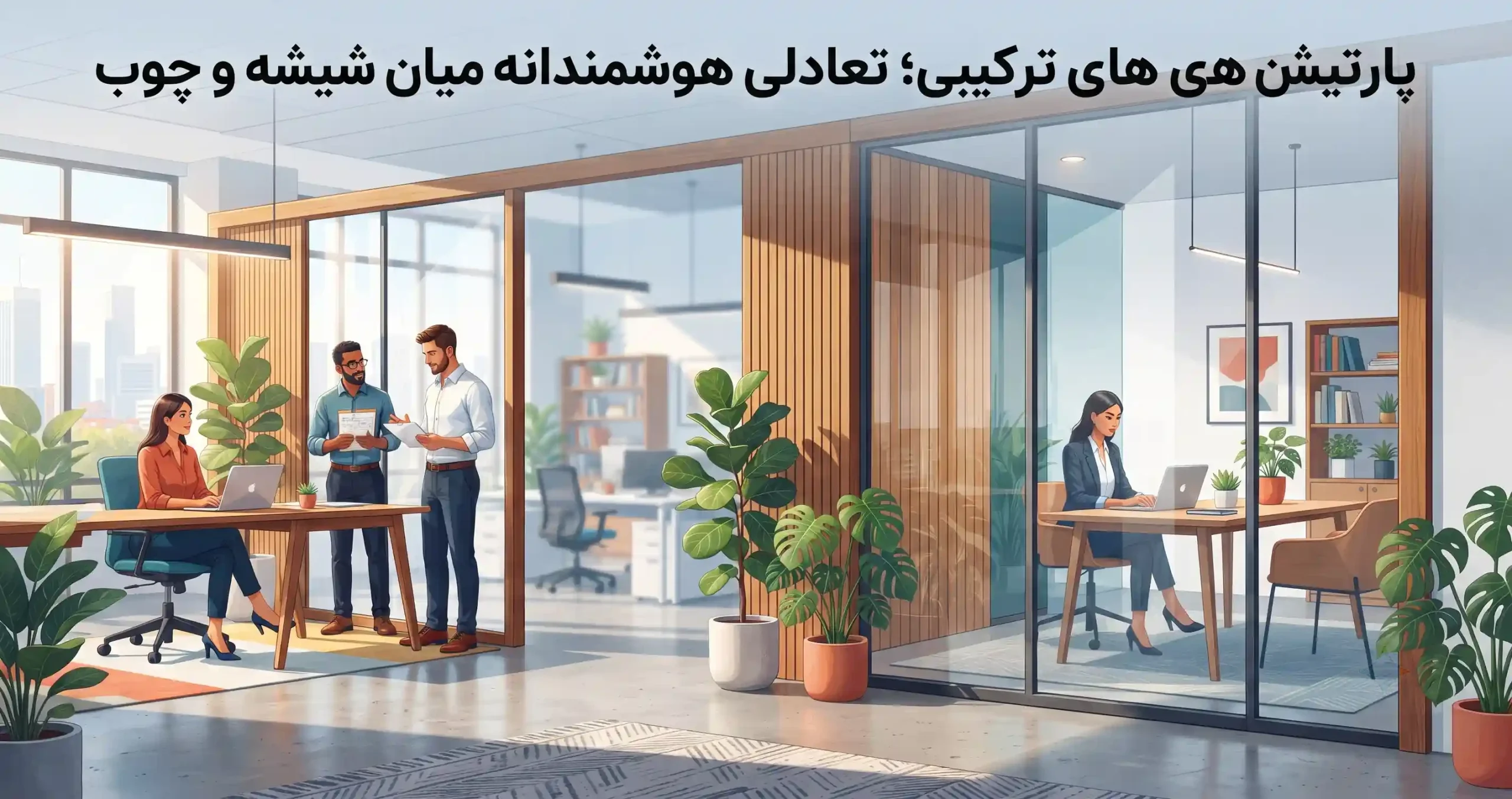 🤝 پارتیشن های ترکیبی؛ تعادلی هوشمندانه میان شیشه و چوب