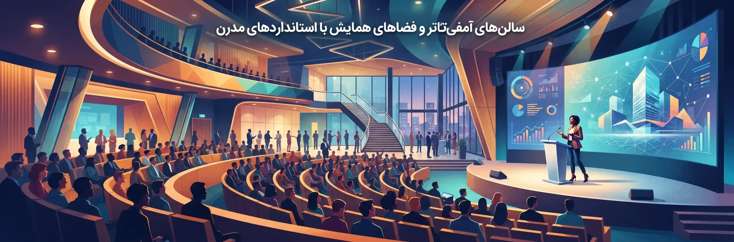 🎭 سالنهای آمفیتئاتر و فضاهای همایش با استانداردهای مدرن